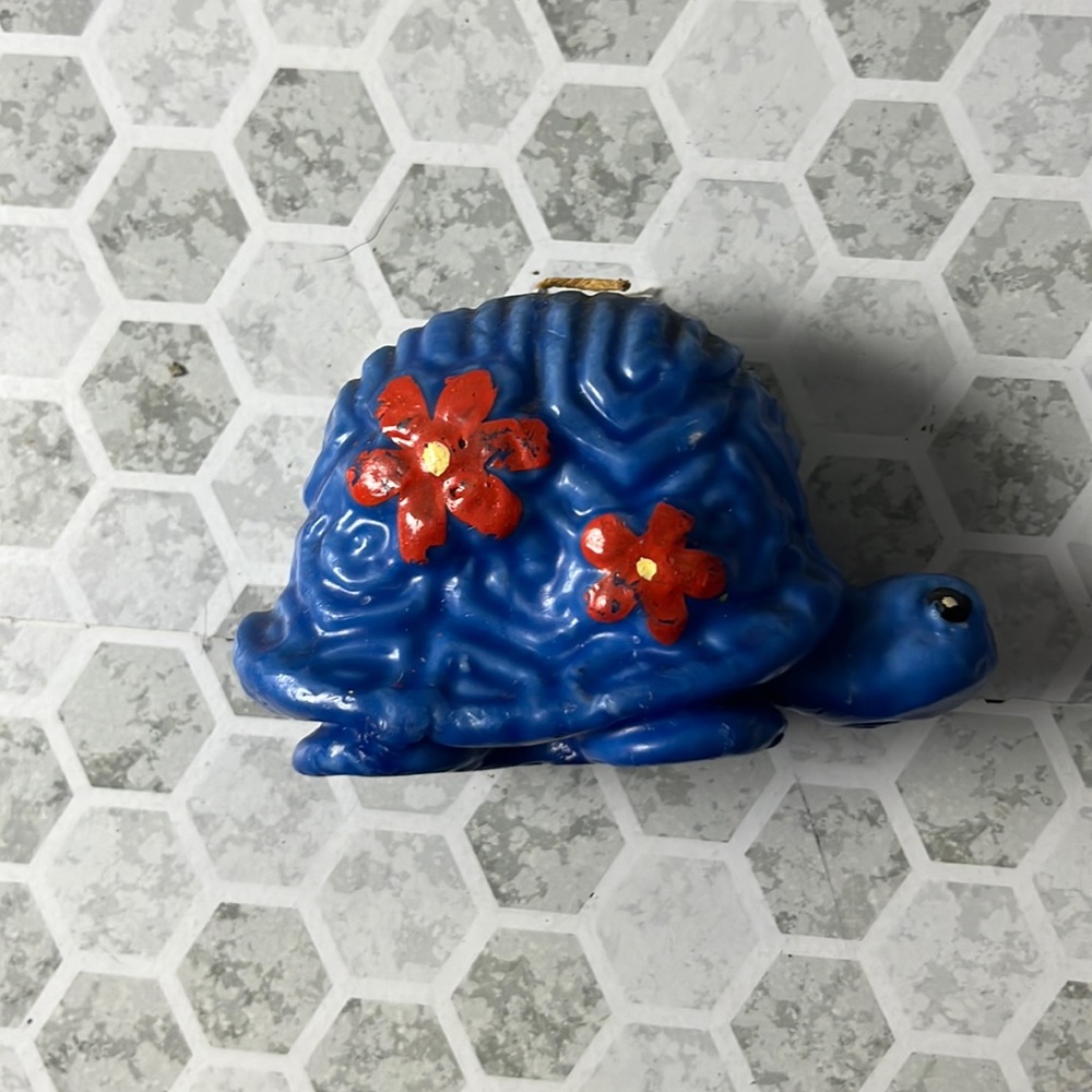 Antique Blue and Red Flower Turtle Shaped Candle Home Decor